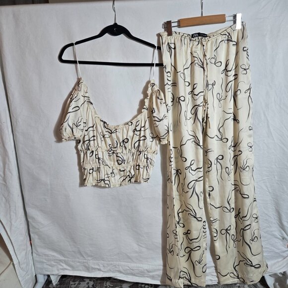 Zara Cream and Black Wide Leg Pants & Top Set - Picture 3 of 11